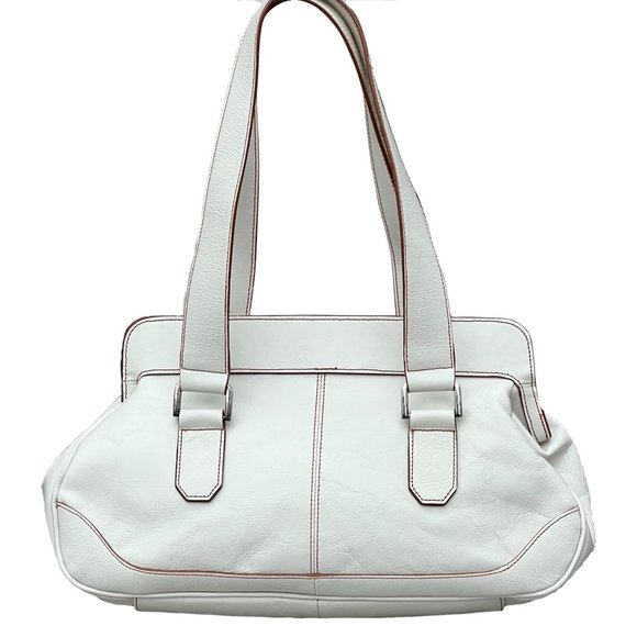 FRANCO SARTO Genuine Textured Leather Off White Satchel Handbag - Picture 7 of 16